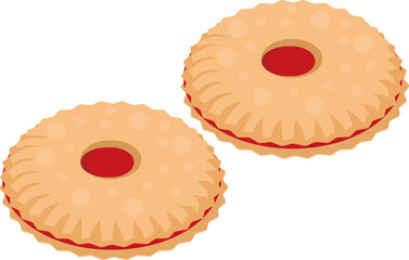 cookies and strawberry jam isolated on white background