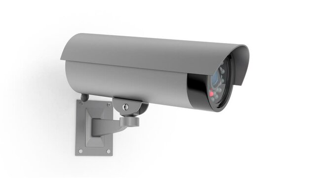 Gray CCTV camera is ON and moving and filming. Animation video