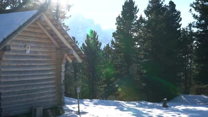 A house with a snowman and the mountains in the background - Powered by Adobe