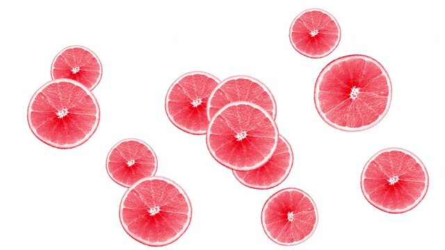 Orange fruit slice animation with Alpha channel. 2D element motion design. Seamless loop. Pink red orange fruit grapefruit cut