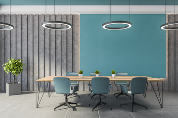 Blue and gray office meeting room interior