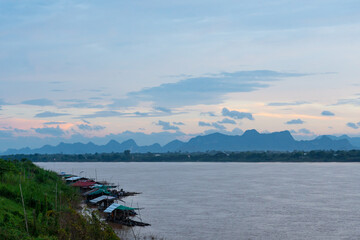 Fototapeta na wymiar landscape of Mekong River with Thai and Laos border at sunrise