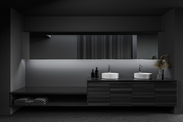 Gray and wooden bathroom interior with sink