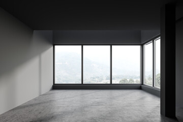 Obraz premium Empty gray room with panoramic window