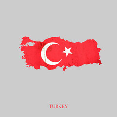 Turkey flag in the form of a map of Turkey. Isolated