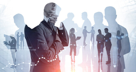 Business people silhouettes in modern city