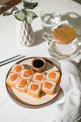 Sushi roll Philadelphia with salmon and caviar