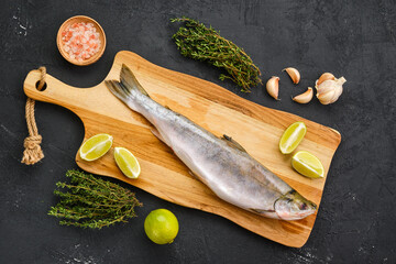 Top view of fresh whole frozen haddock
