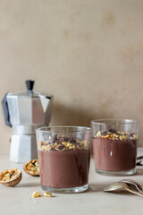 Chocolate nut pudding. Breakfast. Vegetarian food. Dessert.