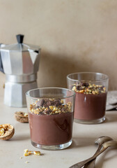 Chocolate nut pudding. Breakfast. Vegetarian food. Dessert.