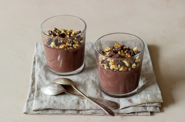 Chocolate nut pudding. Breakfast. Vegetarian food. Dessert.