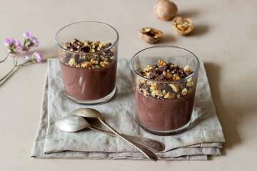 Chocolate nut pudding. Breakfast. Vegetarian food. Dessert.