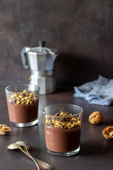 Chocolate nut pudding. Breakfast. Vegetarian food. Dessert.