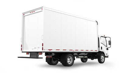 Delivery truck 3D rendering isolated on white background. Rear view. - 390983788