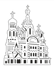 Stencil. Temples of cities, black and white. Coloring.