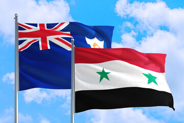 Syria and Anguilla national flag waving in the windy deep blue sky. Diplomacy and international...