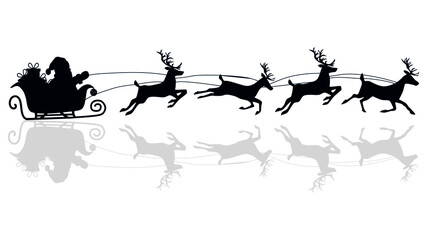 Silhouette of Santa Claus on a reindeer sleigh. isolate on white background