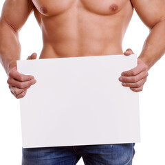 Mann hält leere Tafel