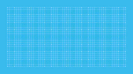 Vector white lines on a blue background. Architectural technical grid of strokes for the plan. Blueprint paper graphic wide texture. Abstract backdrop pattern
