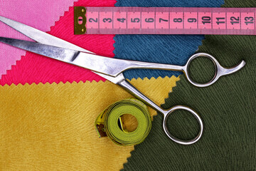 sewing accessories on a fabric background