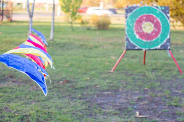 Children's bow with a target. Games in the park.
