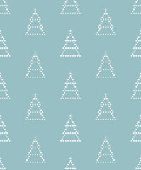 Christmas trees on a blue background. Festive seamless pattern for packaging, wrapping paper. Vector illustration.