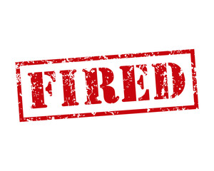 Fired rubber stamp icon. Grunge style texture. Red vintage seal. Aged and damaged sticker label. Scratched sign. Isolated on white background. Vector illustration image.