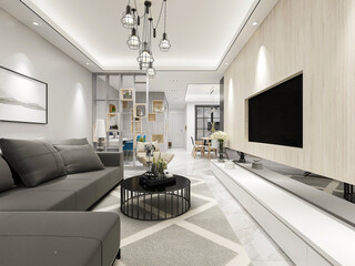 There are cloth sofa and table in the clean living room