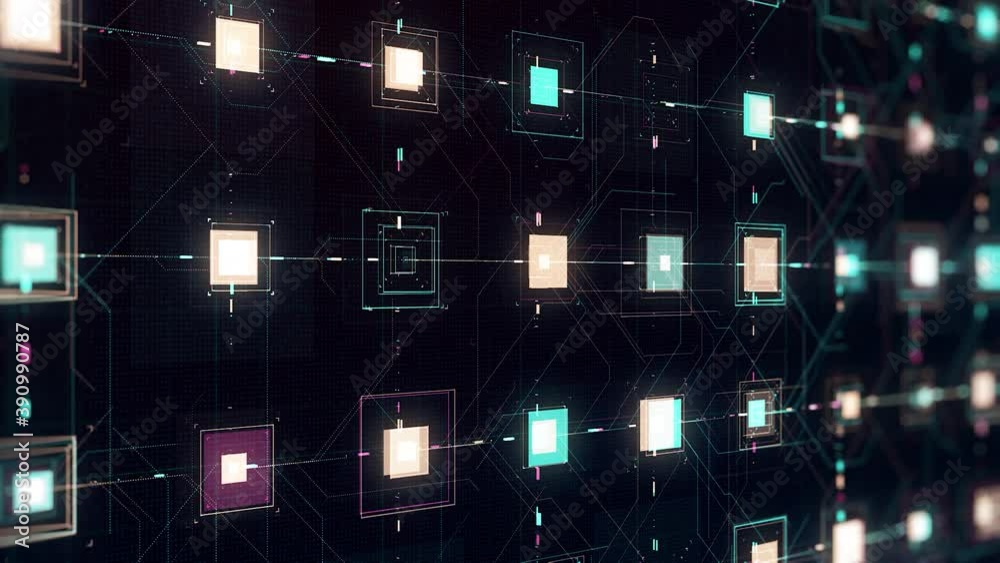 Poster the movement and processing of data inside a server or computer. animation. electric impulses runnin