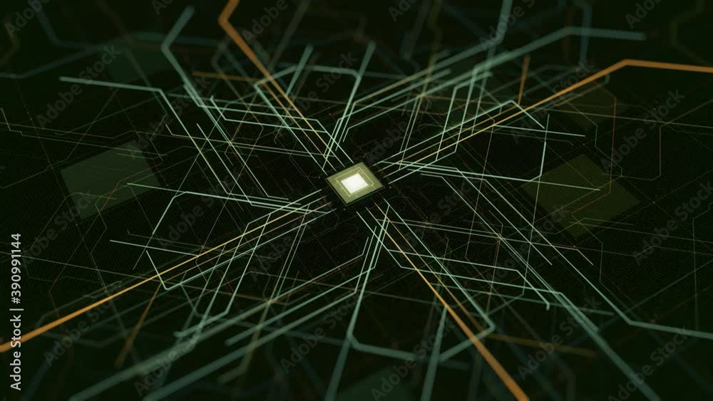 Poster artificial intelligence, computer technology concept. animation. abstracct button that appears on bl