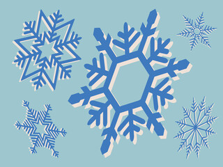 Element for Christmas composition.Set of beautiful snowflakes in blue