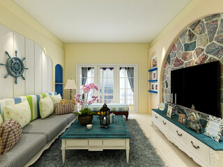 There are cloth sofa and table in the clean living room