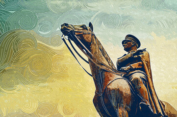 Bronze memorial statue of Mustafa Kemal Ataturk on his horse