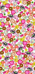 cute seamless pattern vector illustration. donut, fruits, rabbit