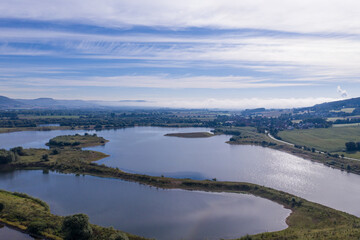 Drone panorama over lake and landscape in Germany
