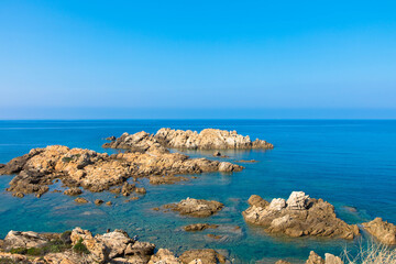 Fototapeta na wymiar Rocks on the beach, Liamone, Corsica, France