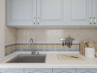 Spacious and beautiful kitchen, there are kitchenware, stove, refrigerator and other equipment