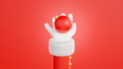 3d render of santa claus hold the christmas ball in hand