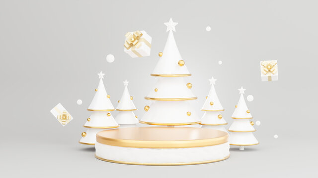 3d Render Of Podium At Christmas Concept With Decoration