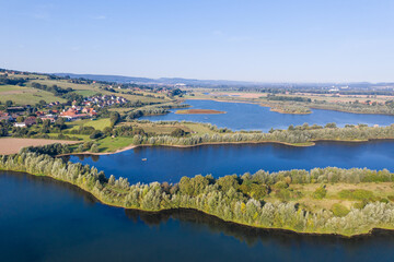Fototapeta na wymiar Drone panorama over lake and landscape in Germany