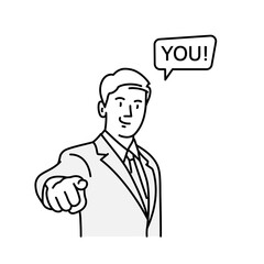 Hand drawn vector illustration of man points a finger. Waiting for you. 