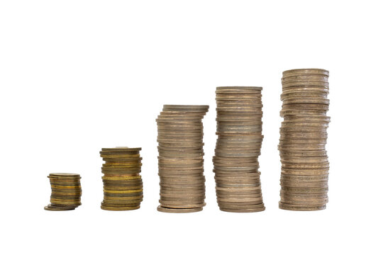 isolated image of Increasing piles of coins on white background , Concept for financial growth
