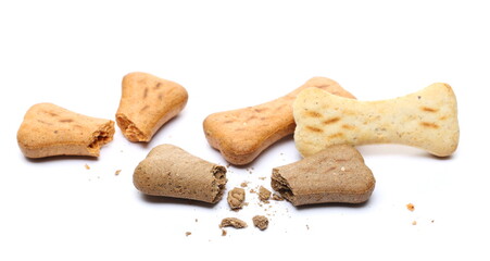 Dog food in shape bone isolated on white background 