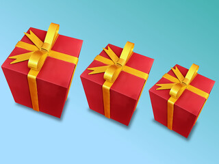 Illustration of Three Red Christmas Present Boxes Isolated on Light Blue Gradient Background