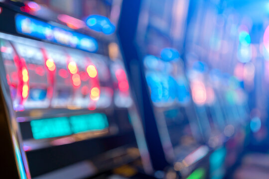 abstract blur background of slot machine in casino club entertainment  leisure concept