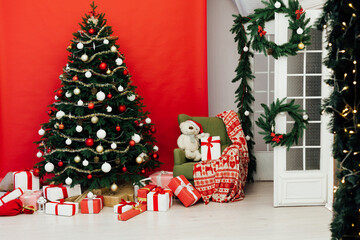Christmas tree with gifts decor new year interior holiday winter