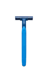 Blue men's razor on a white background. Isolated background