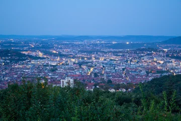 Deurstickers Stuttgart city vom Birkenkopf Ausblick bei Nacht Sonnenuntergang © carolindr18