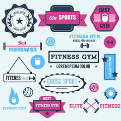 Set of vector graphics fitness badge label elements