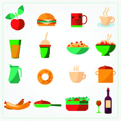 Flat color Food and drinks set of icons elements